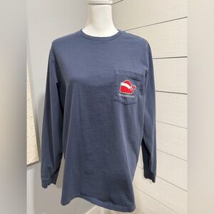 Vineyard Vines Men's Blue Long Sleeve Tee with Red Logo